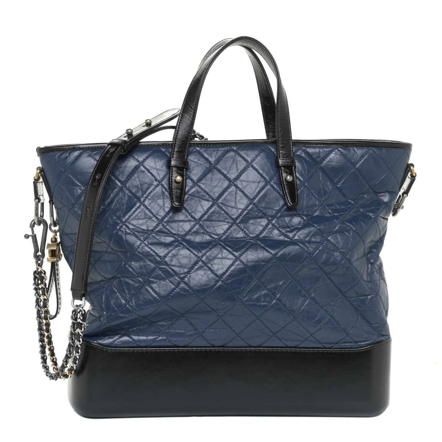 Chanel Aged Calfskin Quilted Large Gabrielle Shopping Tote Navy Black 1 of 13
