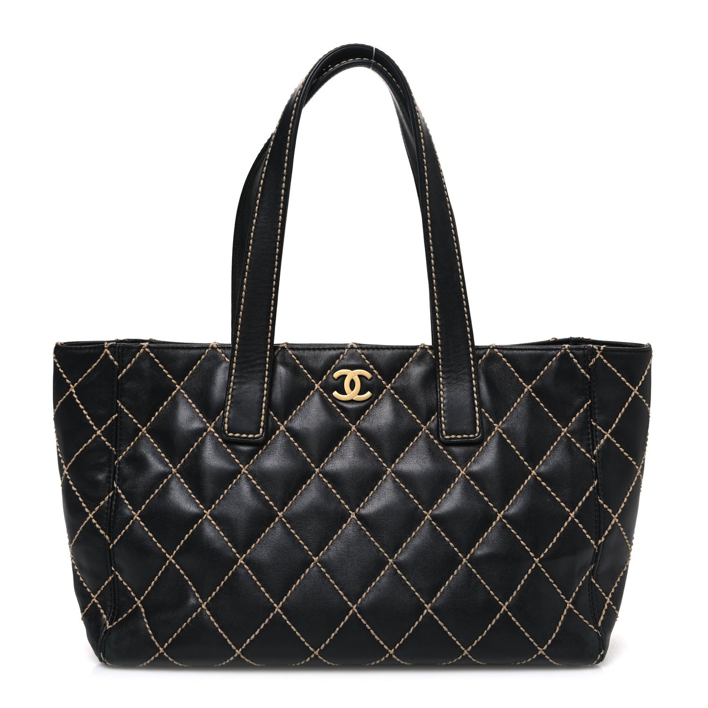 Calfskin Contrast Stitch Surpique Tote Black
