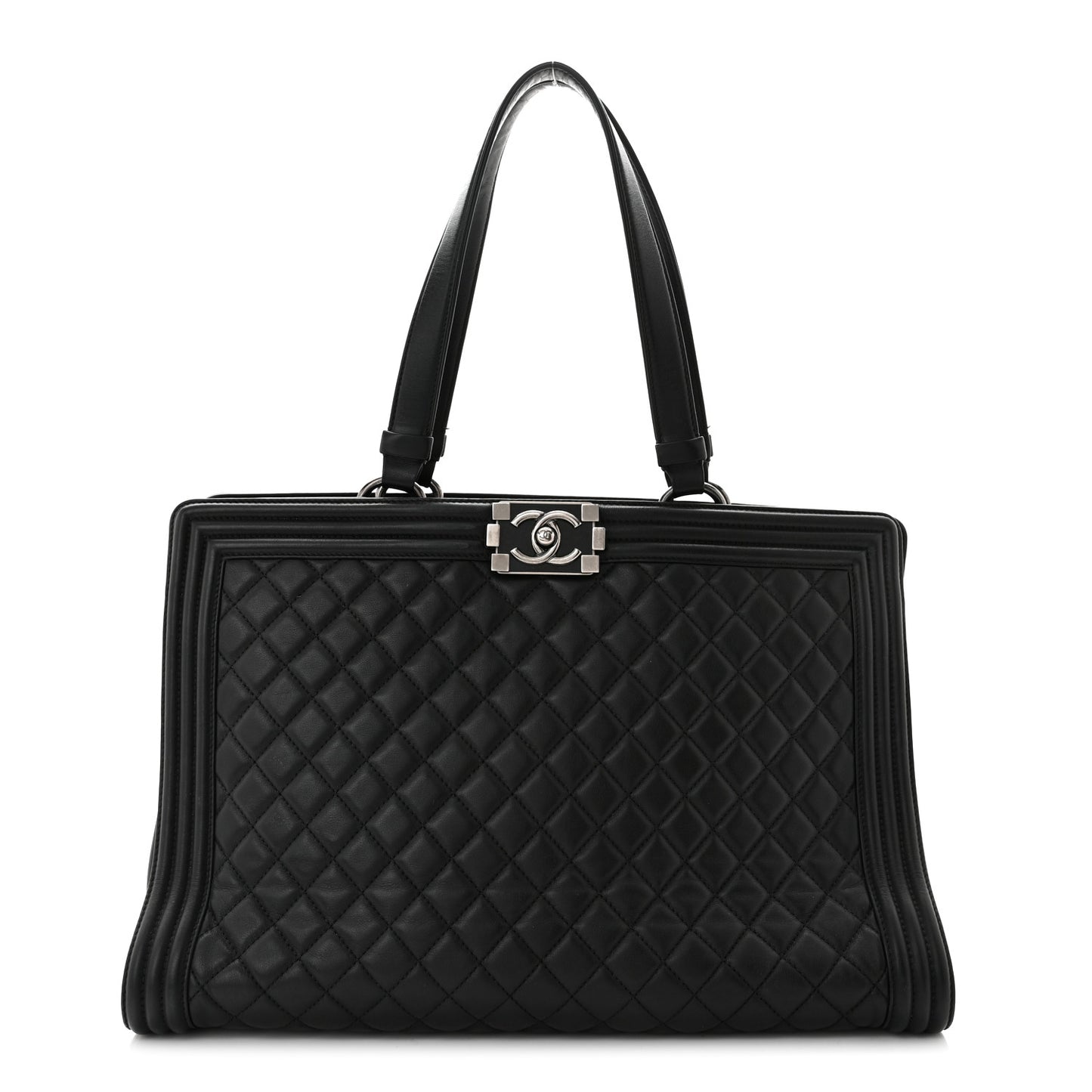 Calfskin Quilted Boy Shopping Tote Black