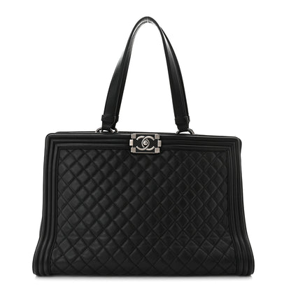Chanel Calfskin Quilted Boy Shopping Tote Black 1 of 11