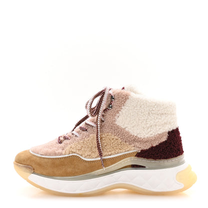 Chanel Shearling Suede CC High Top Sneakers 40 White Pink 1 of 8