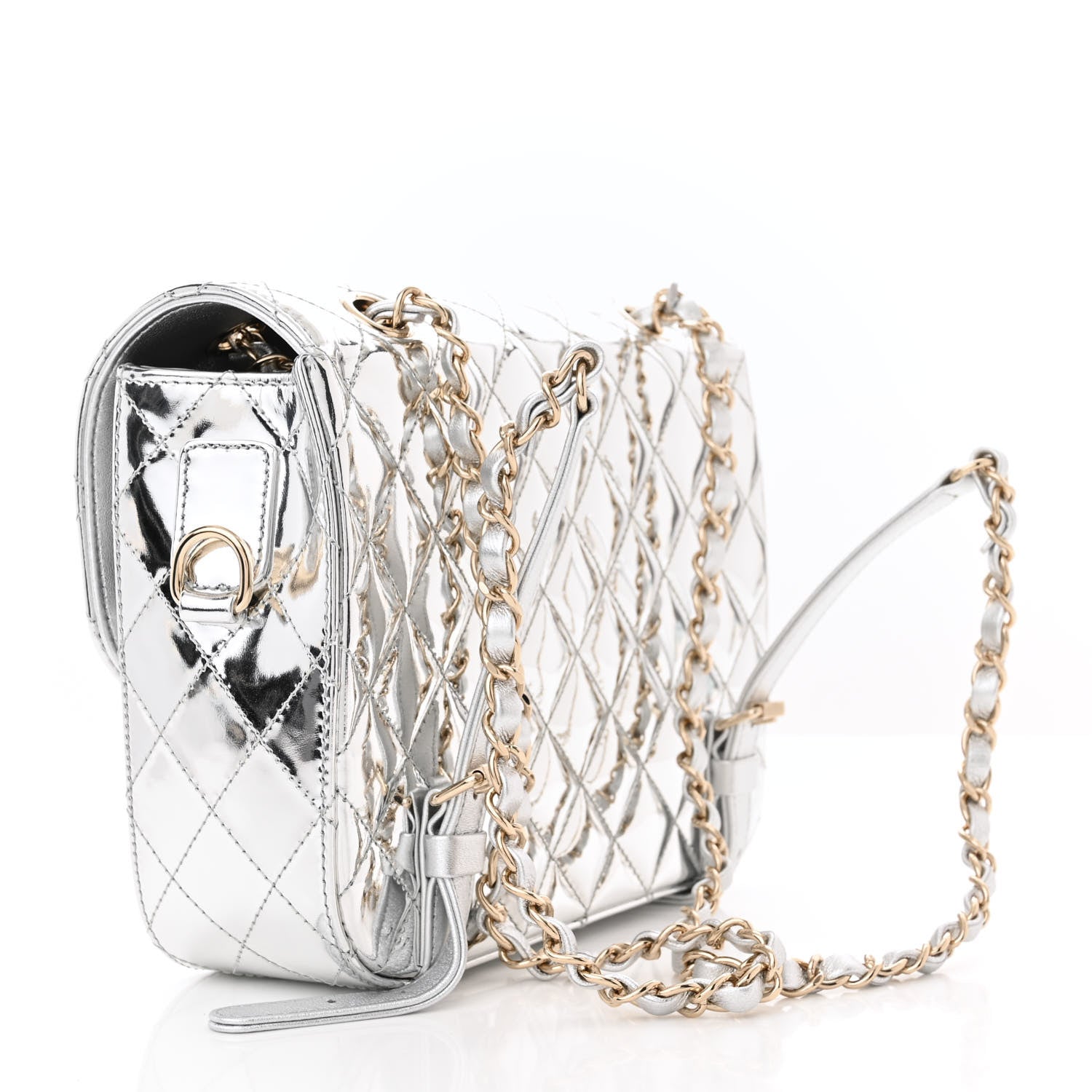 Chanel Mirror Calfskin Metallic Calfskin Quilted Hollywood Boulevard Backpack With Coin Purse Silver 3 of 10