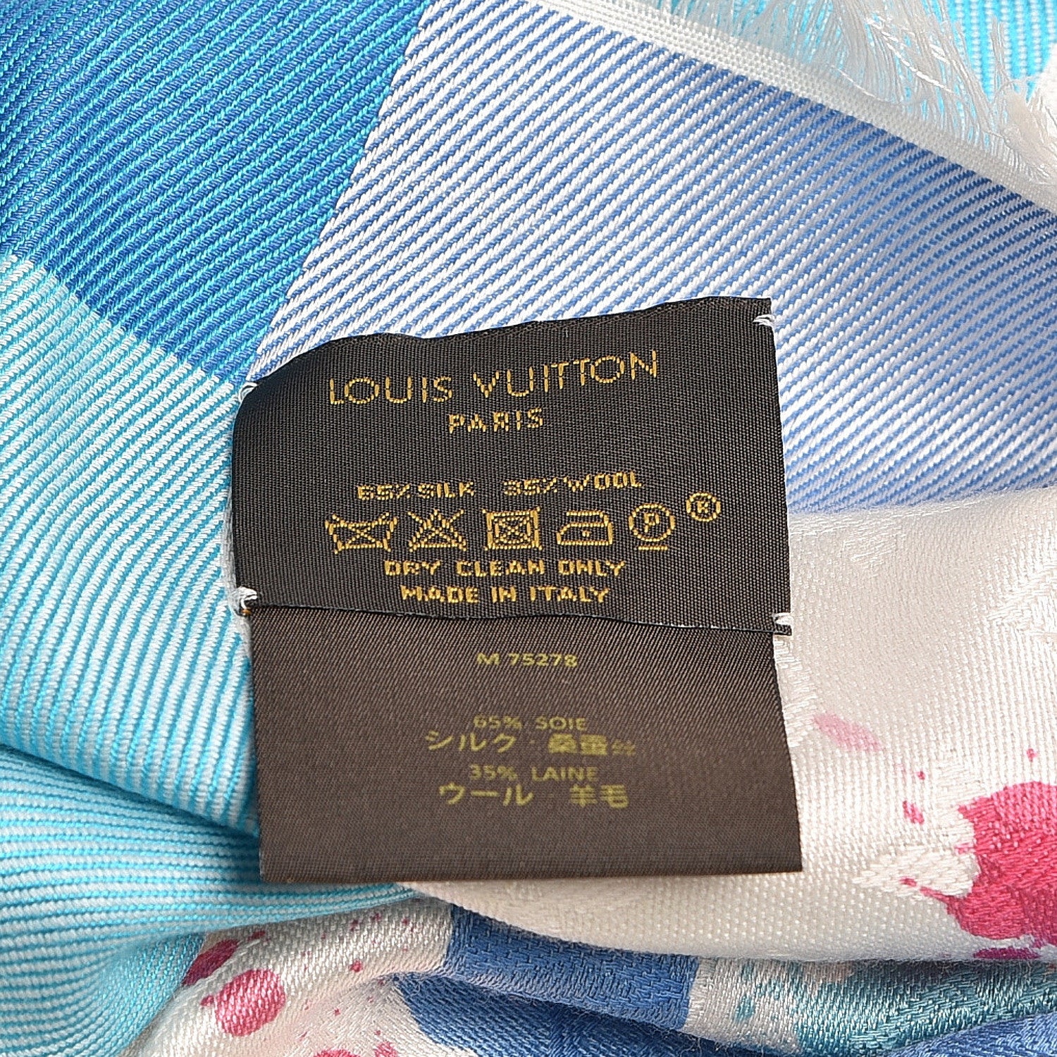 Louis Vuitton Wool Silk Monogram Mr. A Shawl Pink Blue 3 of 4