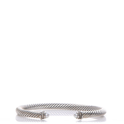 David Yurman Sterling Silver Diamond Pearl 5mm Cable Classics Bracelet 1 of 5