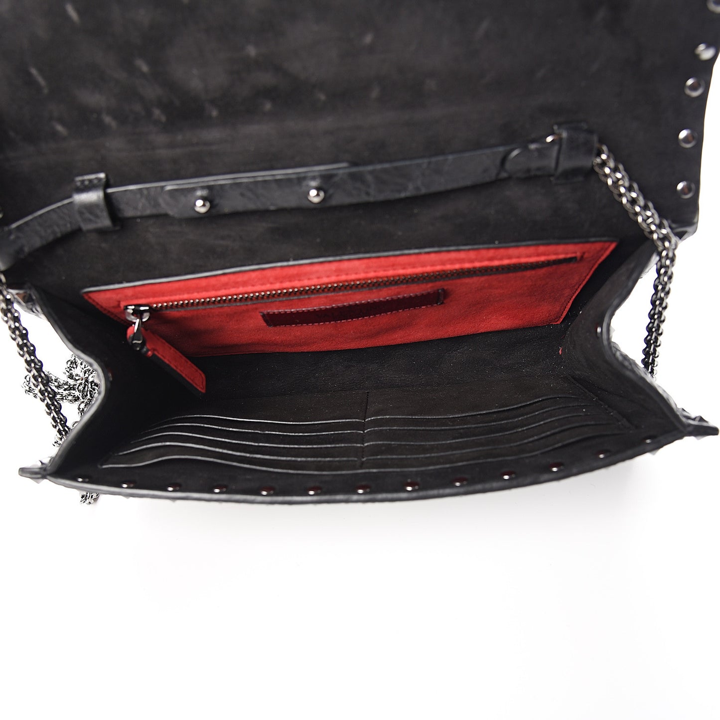 Craquele Nappa Rockstud Spike Wallet on Chain Black