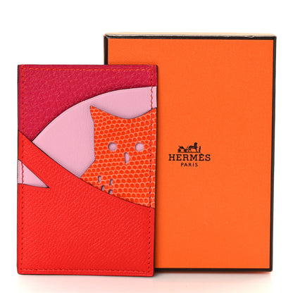 Hermes Epsom Evercolor Lizard Taurillon Clemence Petit Owl Card Holder Rose Mexico Mauve Pale Rouge Tomate Orange 7 of 7