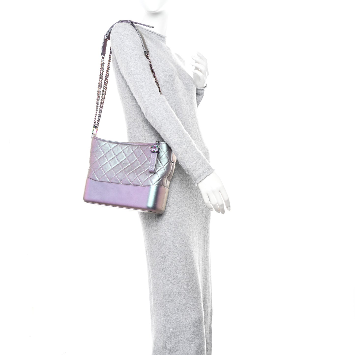 Iridescent Lambskin Calfskin Quilted Medium Gabrielle Hobo Light Purple