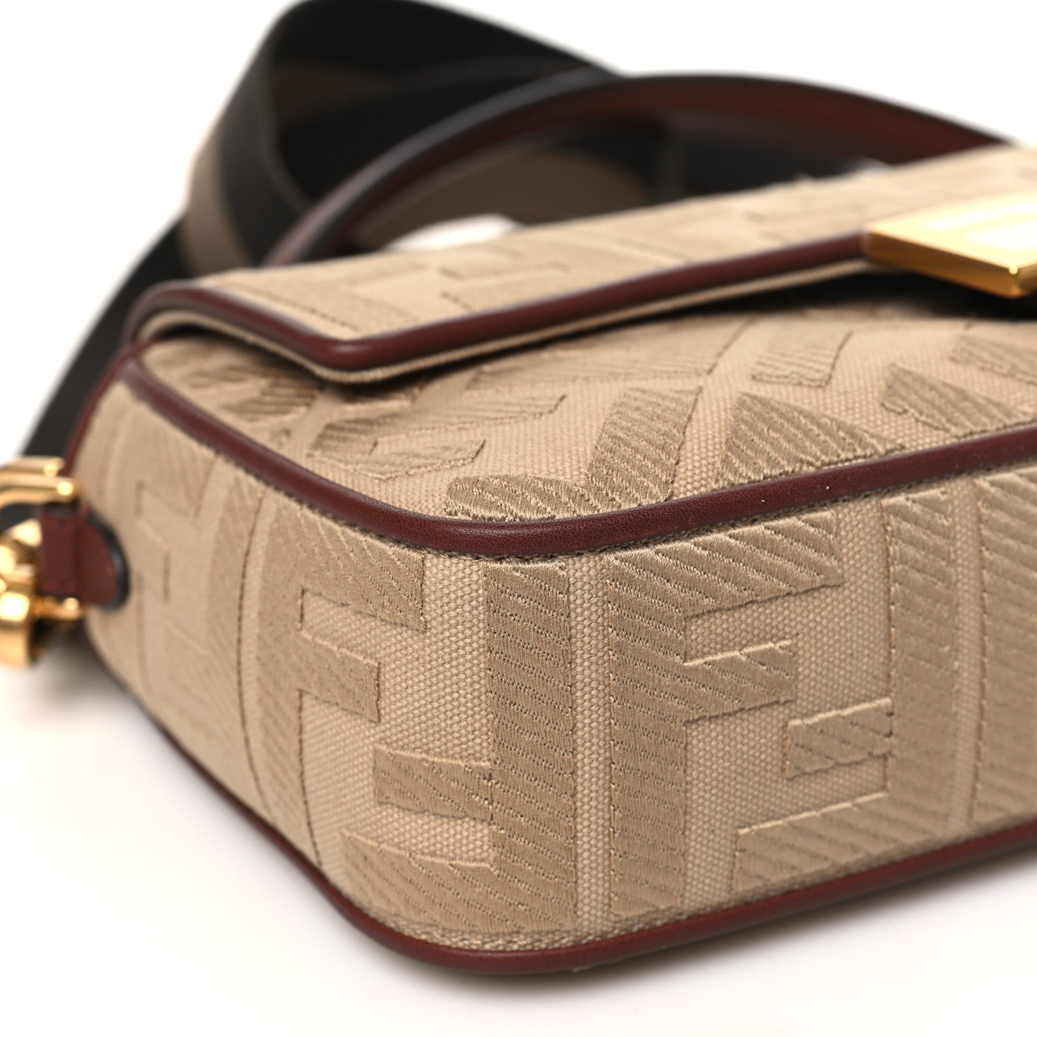 Fendi Sardinian Jacquard Vitello King FF 1974 Embroidered Baguette Corda Praline 9 of 11