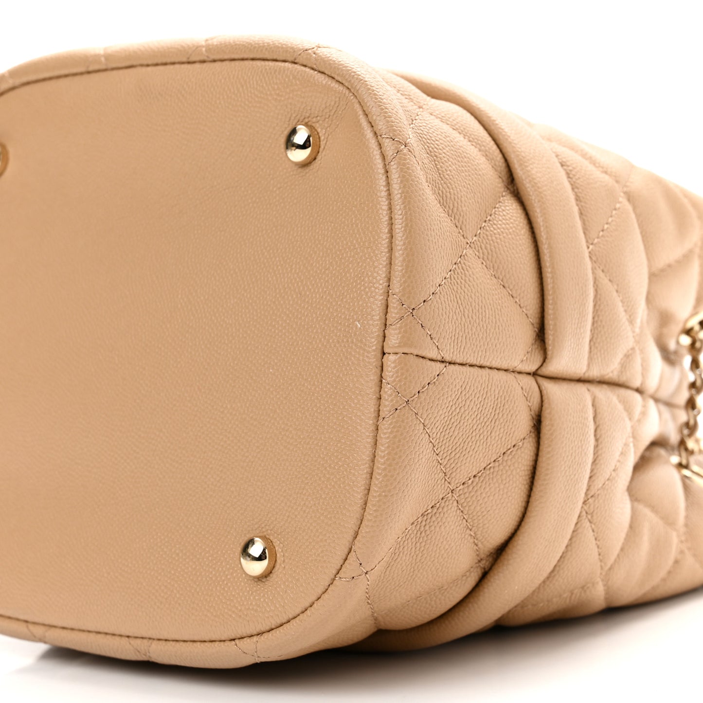 Caviar Quilted Rolled Up Bucket Drawstring Bag Beige