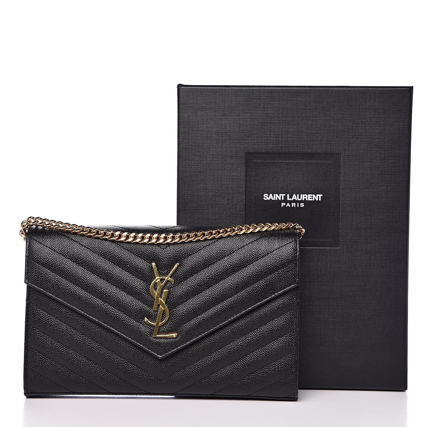 Grain De Poudre Matelasse Chevron Monogram Chain Wallet Black