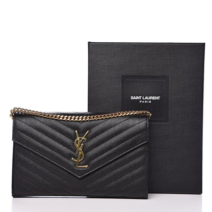 Saint Laurent Grain De Poudre Matelasse Chevron Monogram Chain Wallet Black 13 of 13