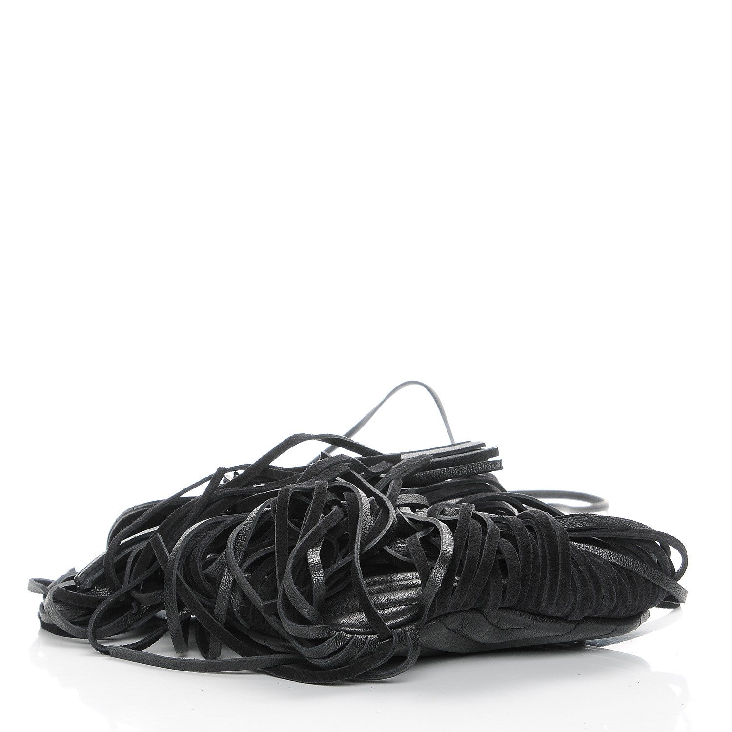 Saint Laurent Sheepskin Matelasse Chevron Fringe Small Monogram Anita Crossbody Bag Black 4 of 7