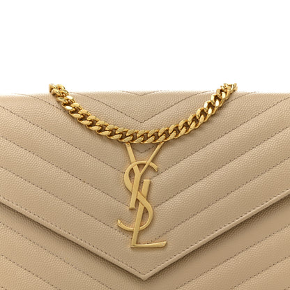 Saint Laurent Grain De Poudre Matelasse Chevron Monogram Chain Wallet Nude Powder 8 of 14