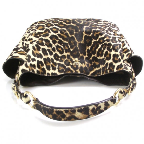 Calf Hair Leopard Print Shoulder Bag Avorio