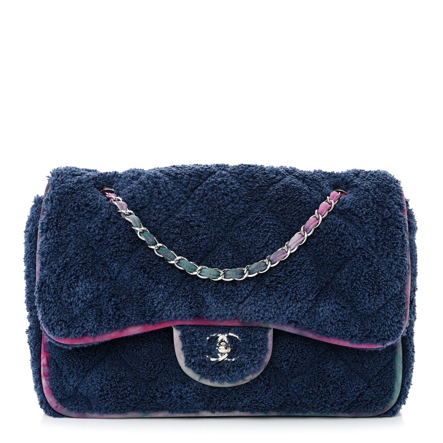 Mixed Fibers Quilted Large Flap Bag  Navy Blue