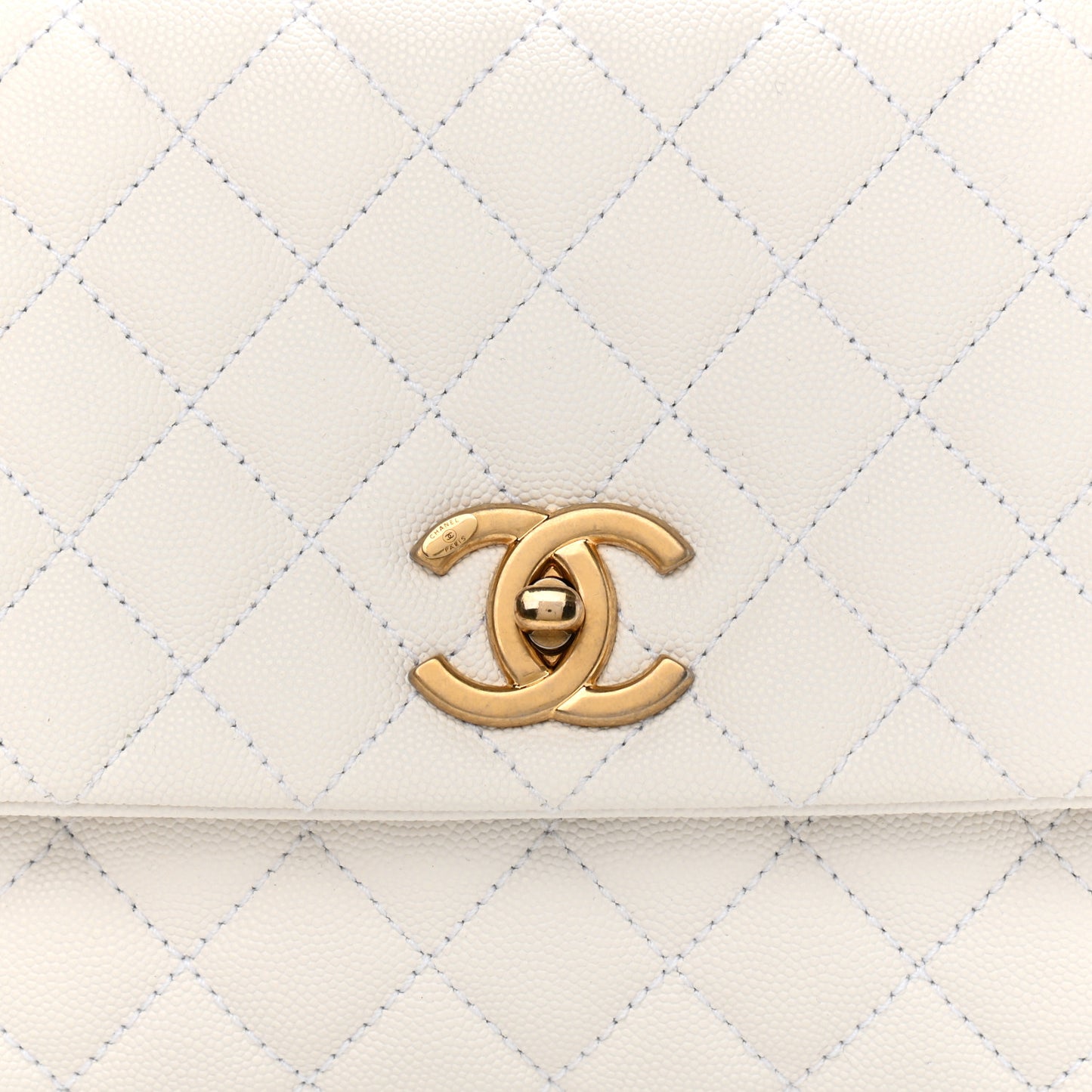 Caviar Lizard Quilted Small Coco Handle Flap White Beige