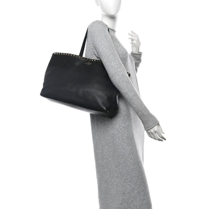 Valentino Garavani Grained Calfskin Rockstud Shoulder Tote Black 2 of 12
