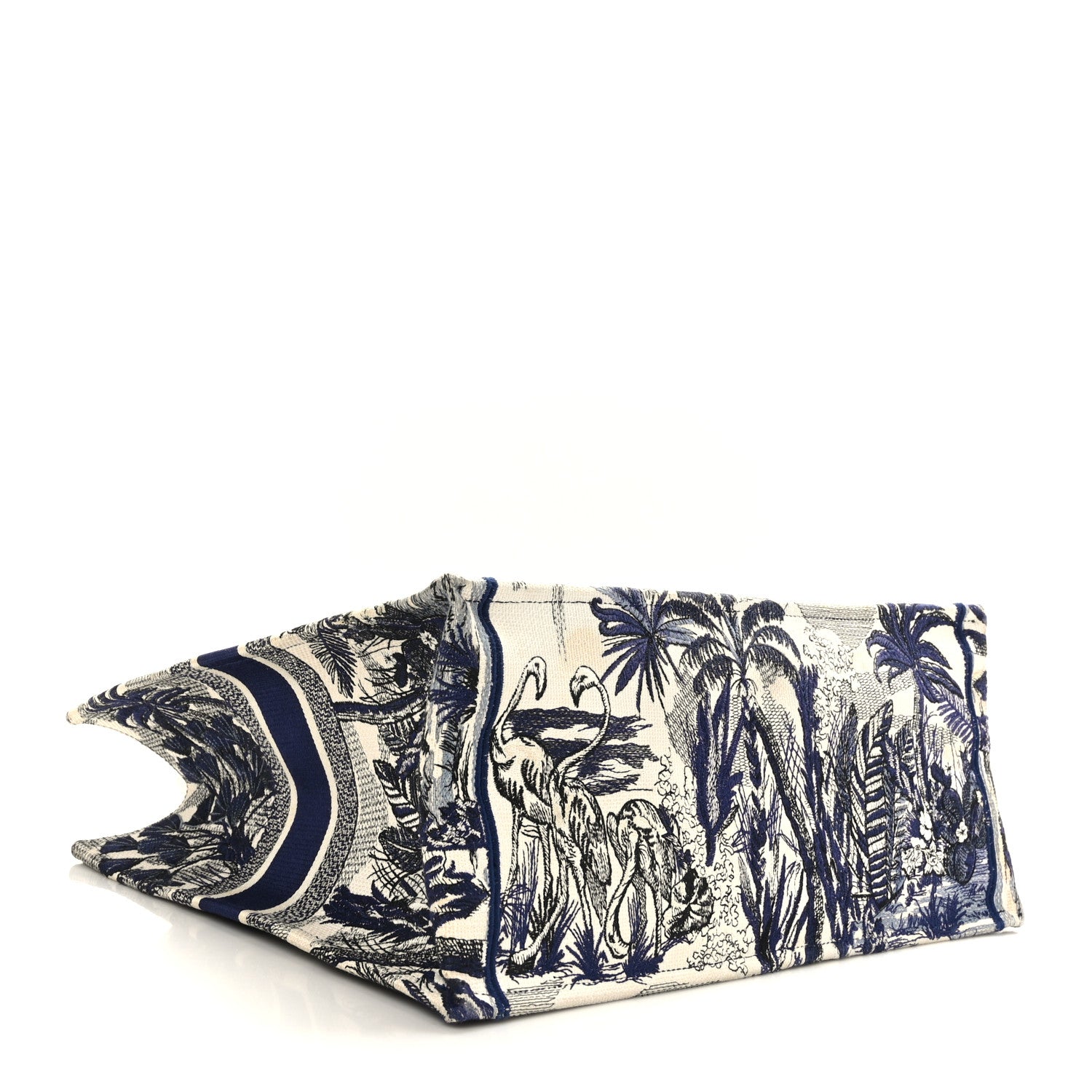 Christian Dior Canvas Embroidered Large Palm Tree Toile De Jouy Book Tote Blue 4 of 10
