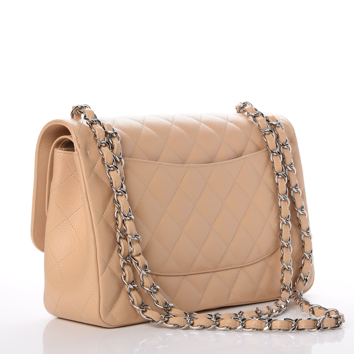 Caviar Quilted Jumbo Double Flap Beige Clair