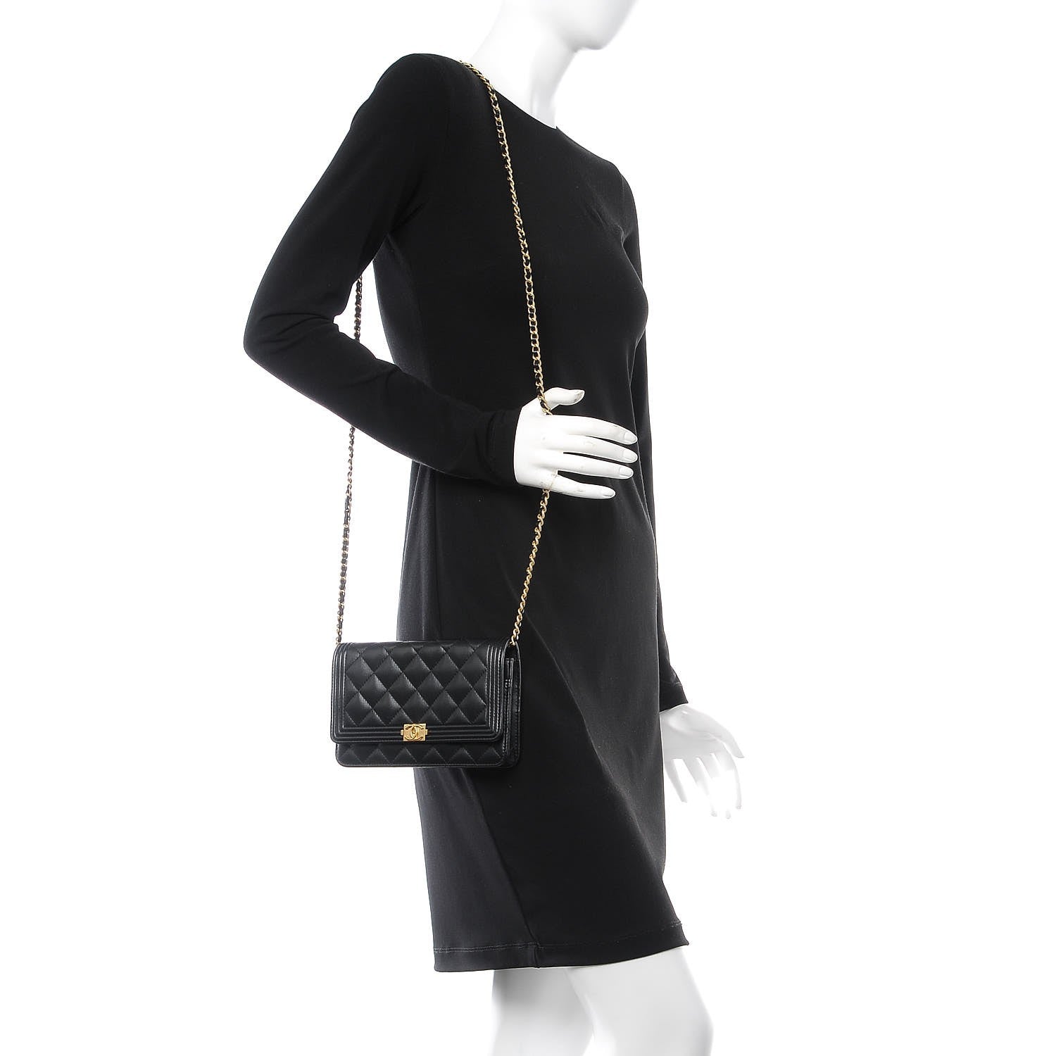 Chanel Lambskin Quilted Boy Wallet On Chain WOC Black 2 of 9