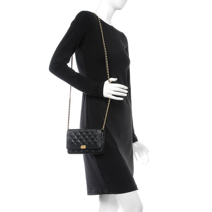 Chanel Lambskin Quilted Boy Wallet On Chain WOC Black 2 of 9
