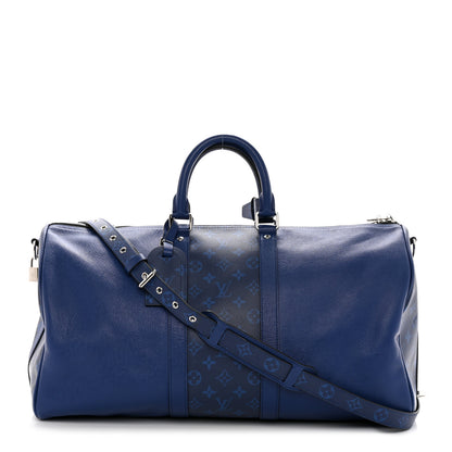 Louis Vuitton Taiga Monogram Eclipse Keepall Bandouliere 50 Pacific Blue 1 of 10