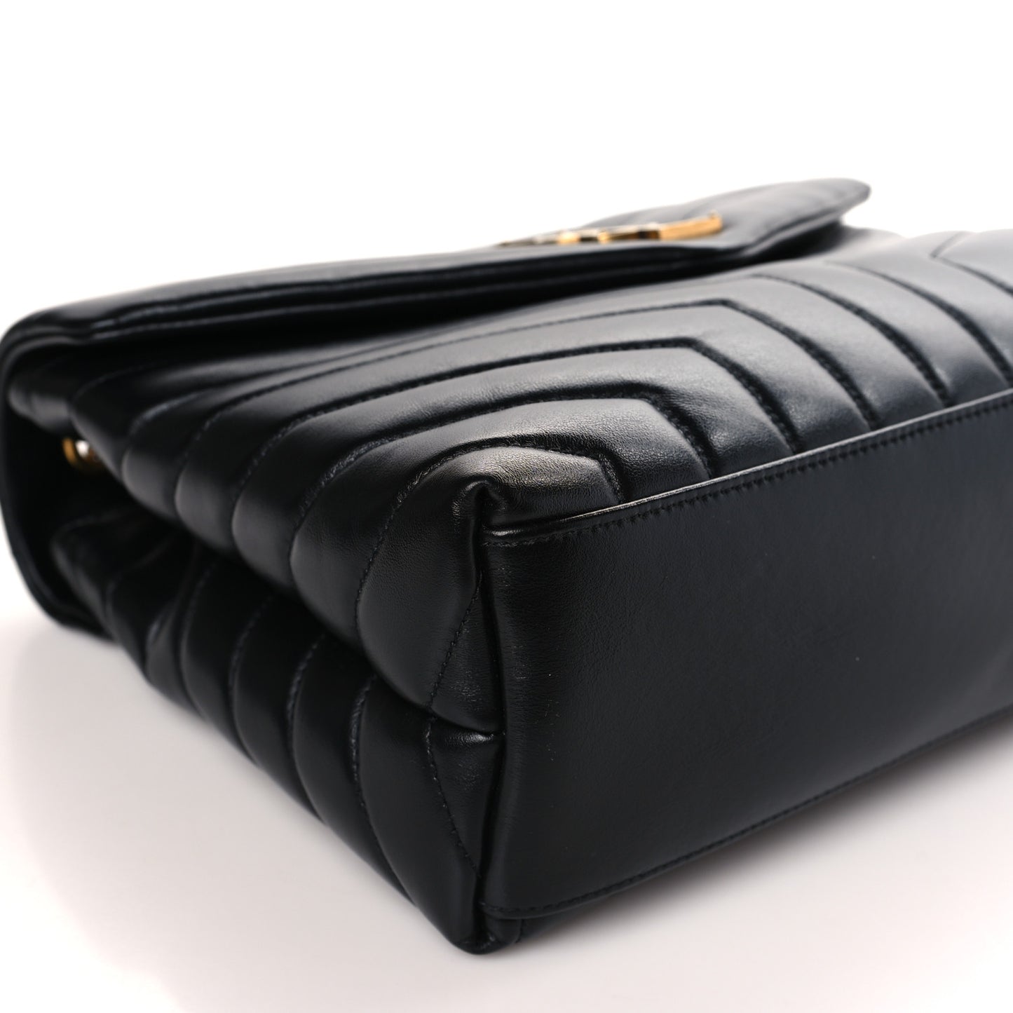 Calfskin Y Quilted Monogram Medium Loulou Chain Satchel Black
