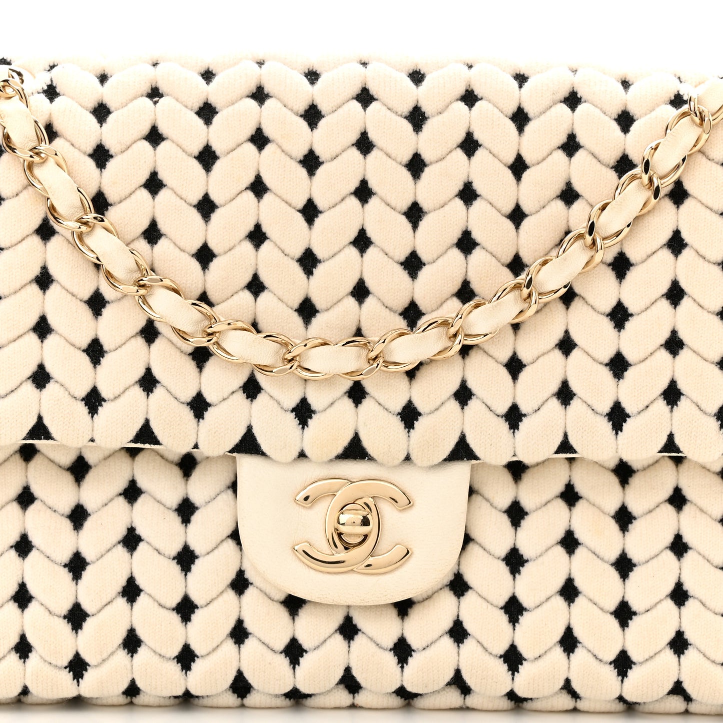 Calfskin Wool Woven Flap White Black
