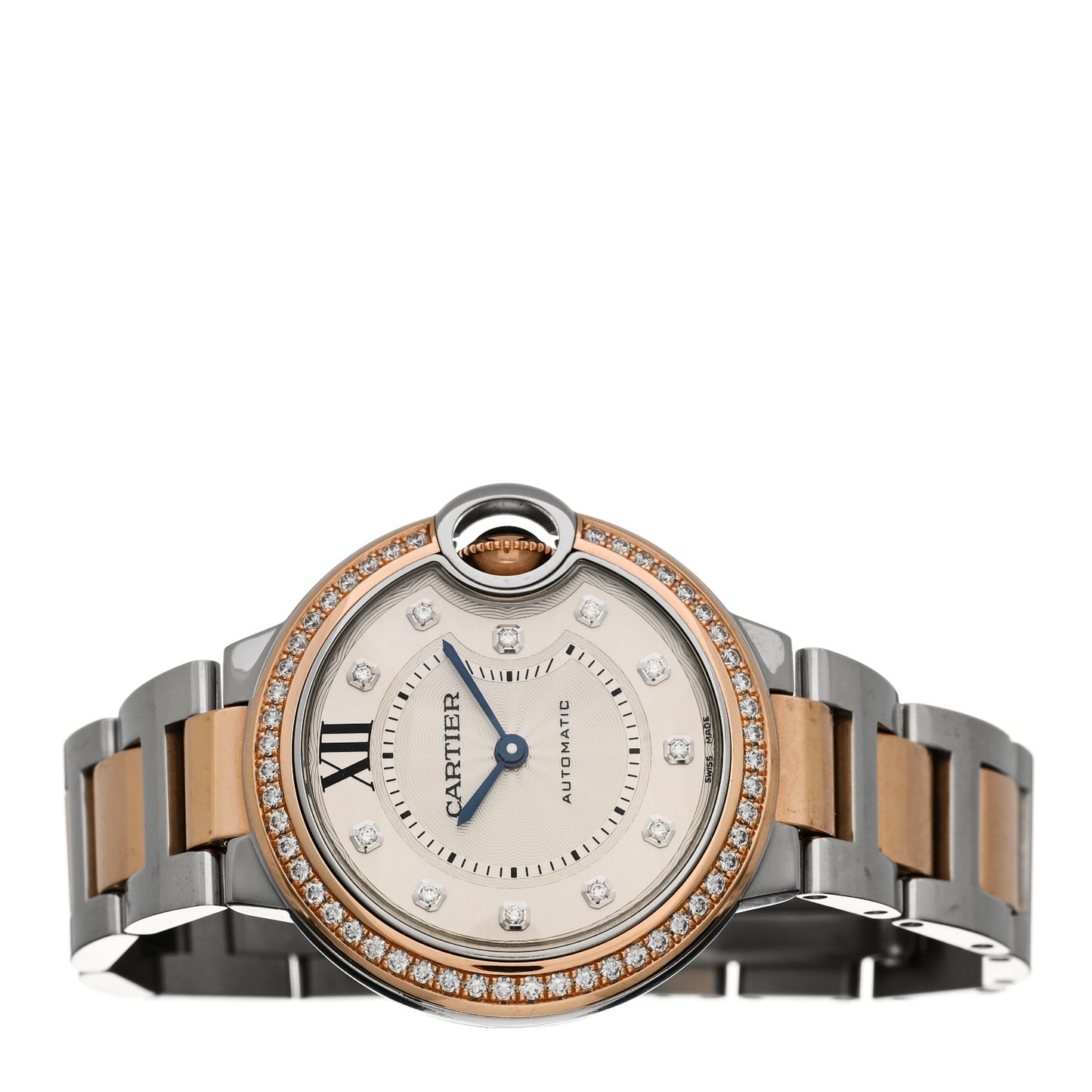 Stainless Steel 18K Pink Gold Diamond Bezel 33mm Ballon Bleu De Cartier Automatic Watch