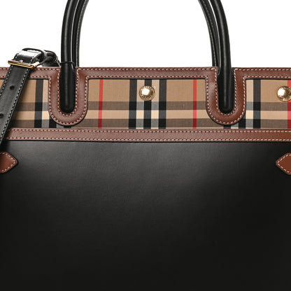 Burberry Calfskin Vintage Check Medium Two Handle Title Bag Black 7 of 9
