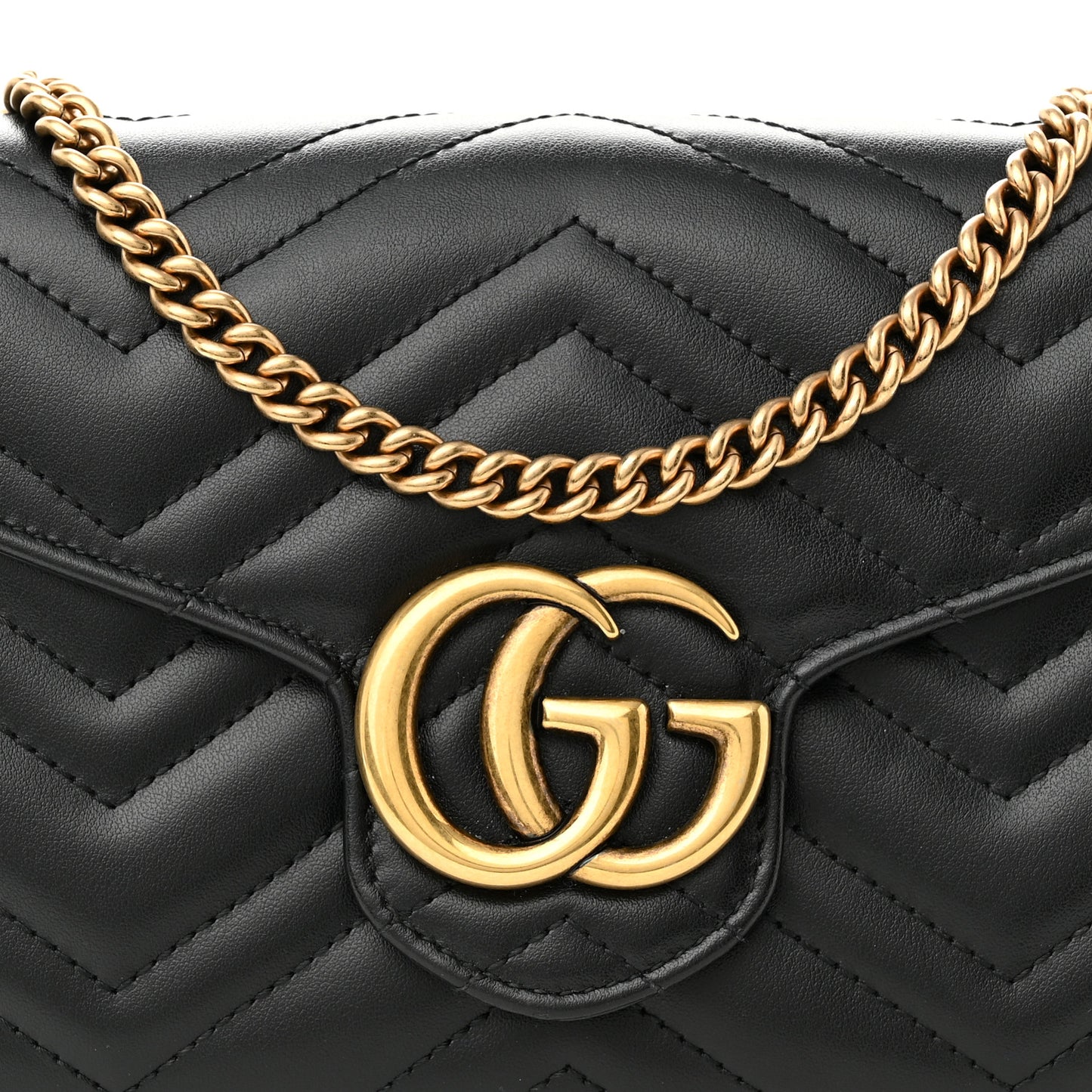 Calfskin Matelasse GG Marmont Chain Wallet Black