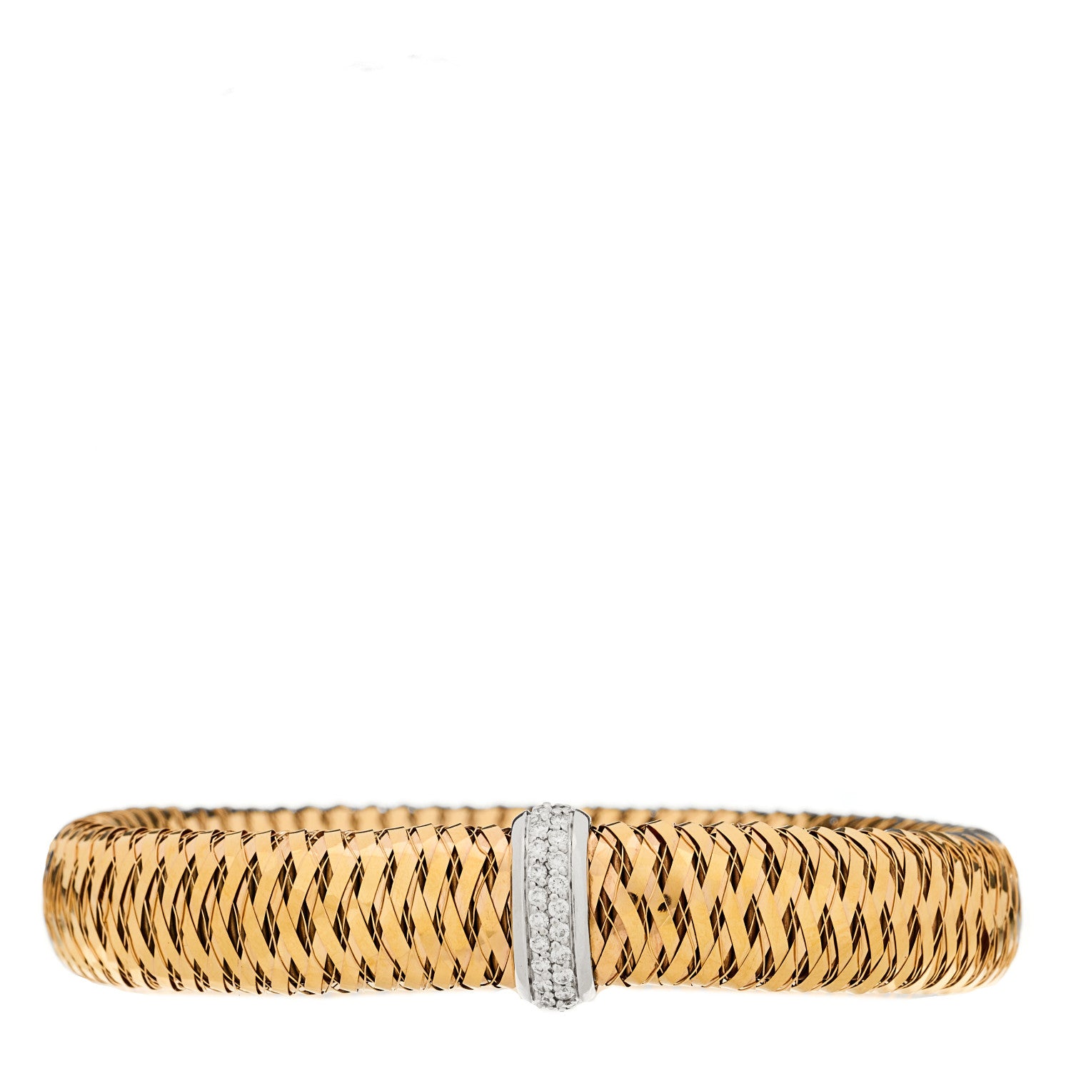Roberto Coin 18K Rose White Gold Diamond Medium Primavera Bangle Bracelet 1 of 3