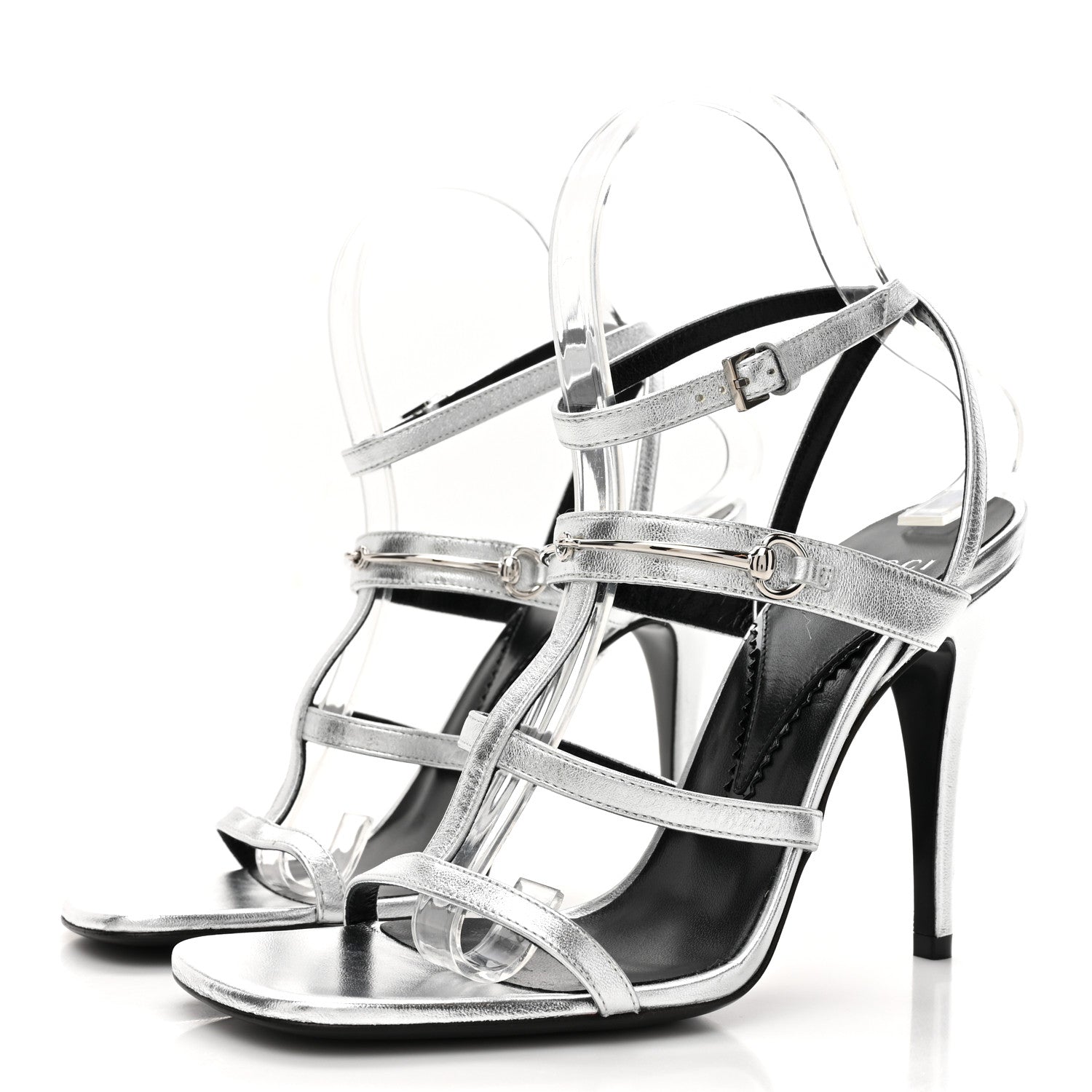 Gucci Nappa Silk High Heel Sandals 37.5 Argento 4 of 11