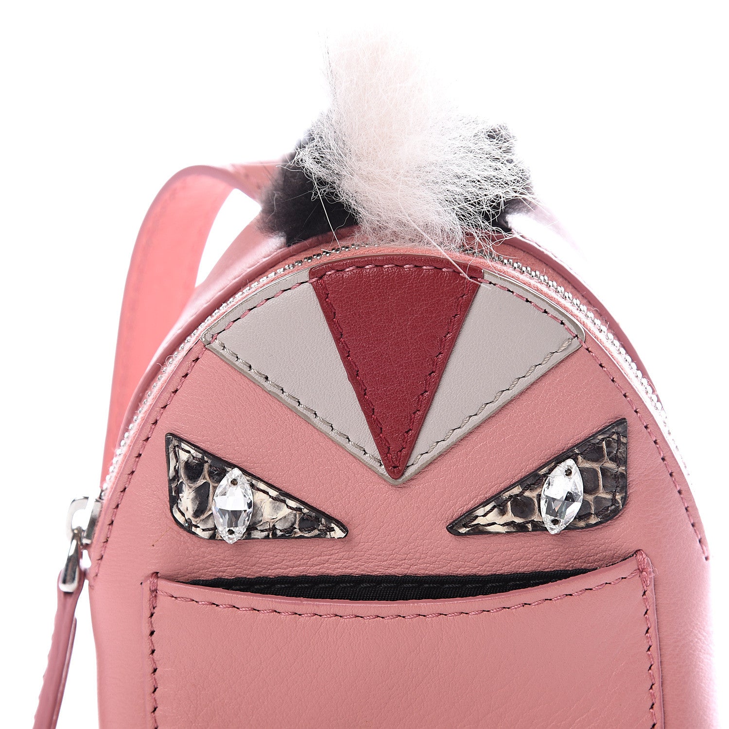 Fendi Vitello Dolce Elaphe Crystal Nutria Fox Fur Monster Eyes Mini Backpack Charm Bois de Rose Black Multicolor 11 of 12