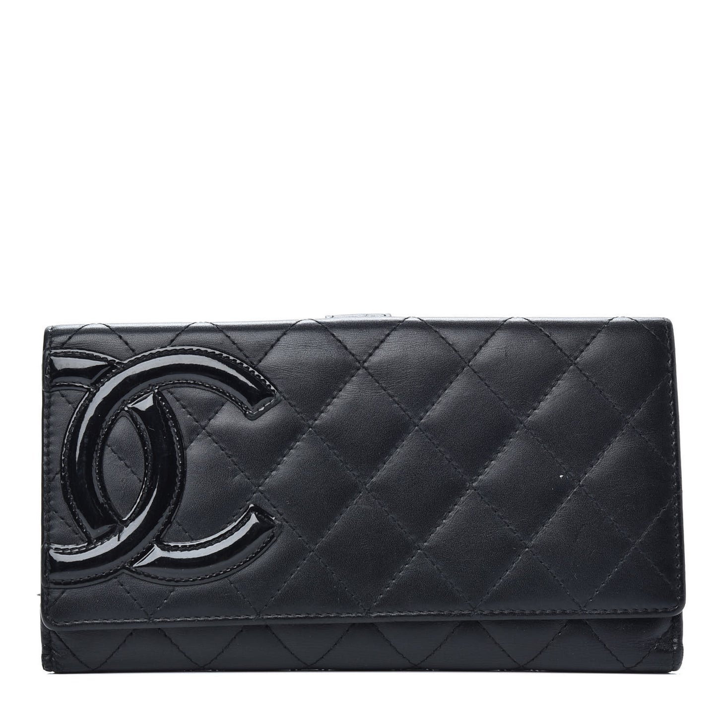 Calfskin Quilted Cambon Long Double Wallet Black