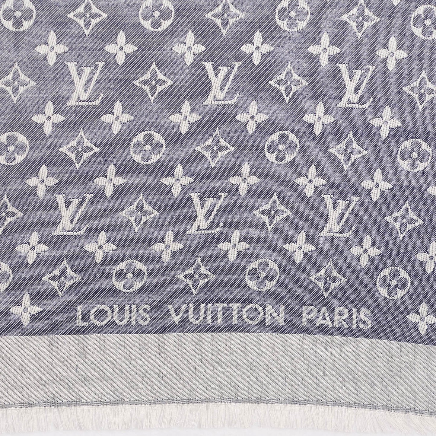Silk Wool Monogram Denim Shawl Blue