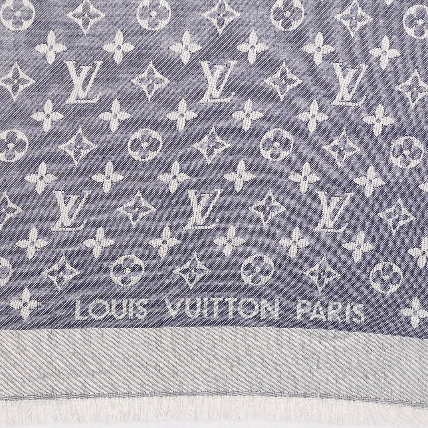 Louis Vuitton Silk Wool Monogram Denim Shawl Blue 4 of 5