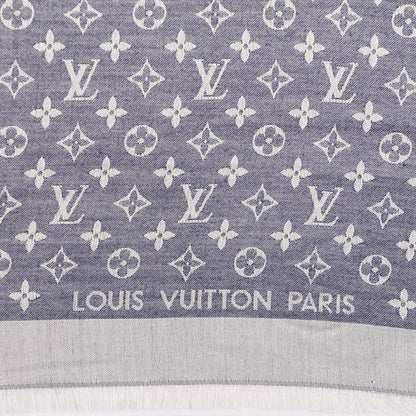 Louis Vuitton Silk Wool Monogram Denim Shawl Blue 4 of 5