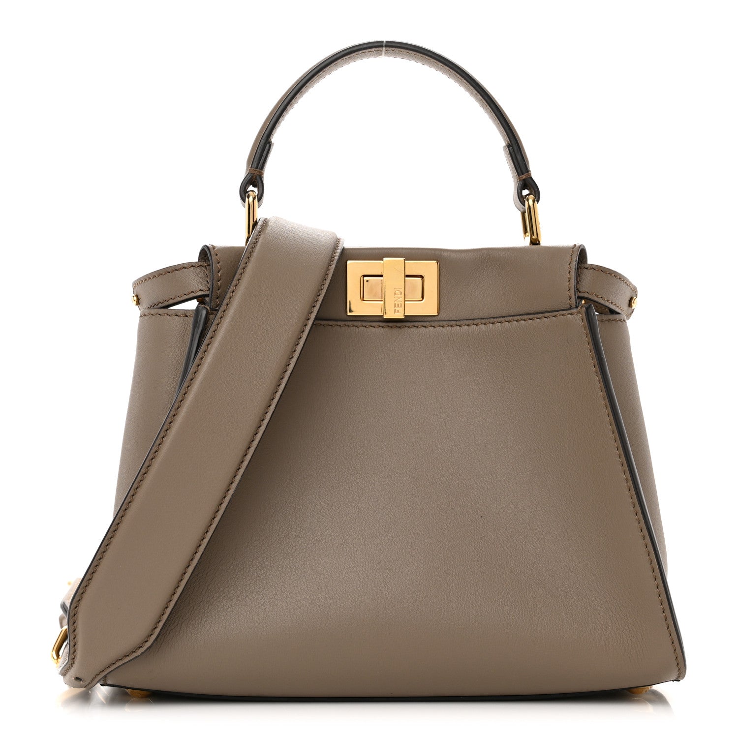 Fendi Vitello Seta Canvas FF Embroidered Mini Peekaboo Iconic Satchel Tartufo 1 of 10