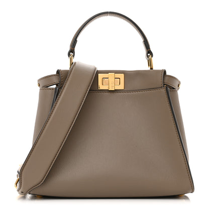Fendi Vitello Seta Canvas FF Embroidered Mini Peekaboo Iconic Satchel Tartufo 1 of 10