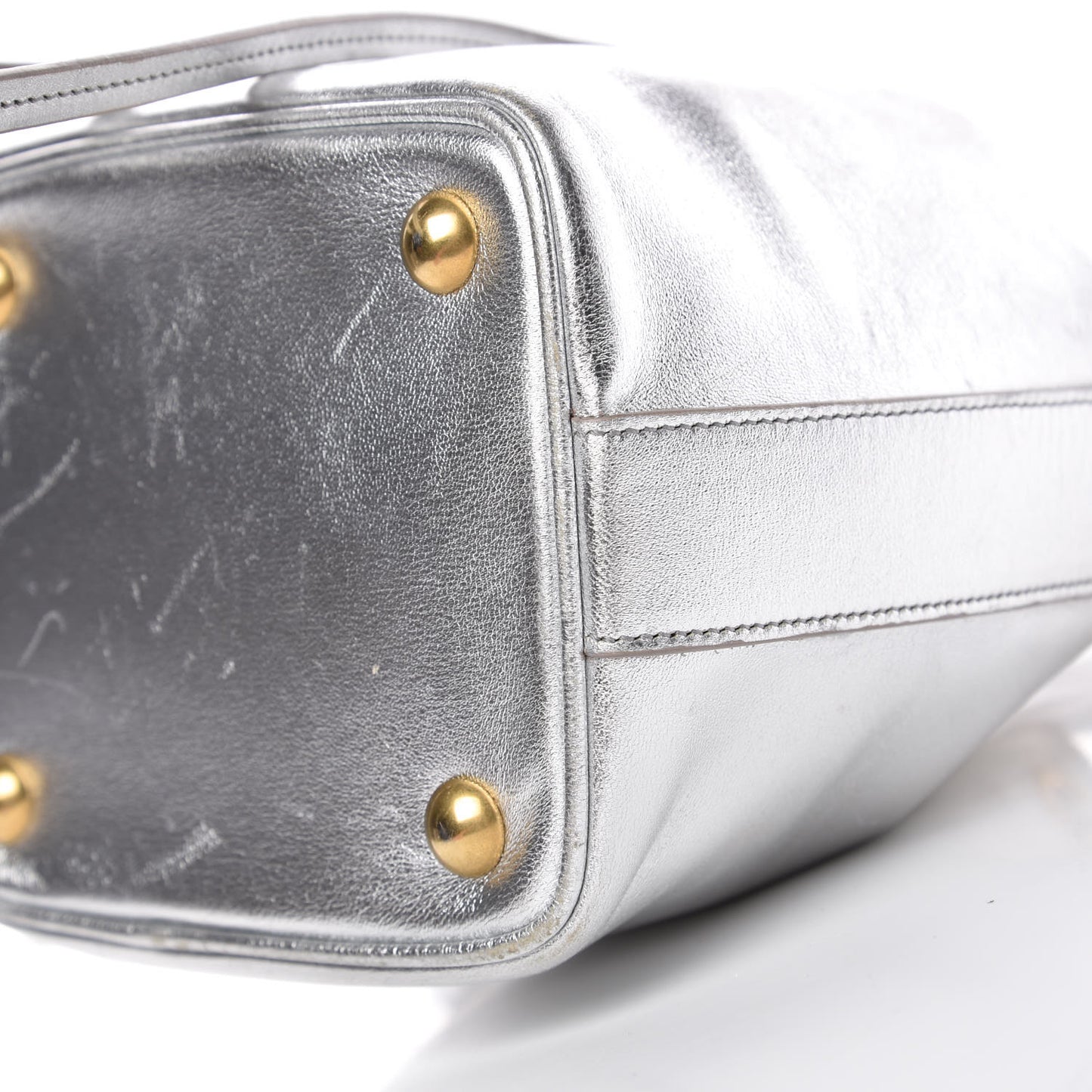 Metallic Calfskin Small Emmanuelle Bucket Bag Silver