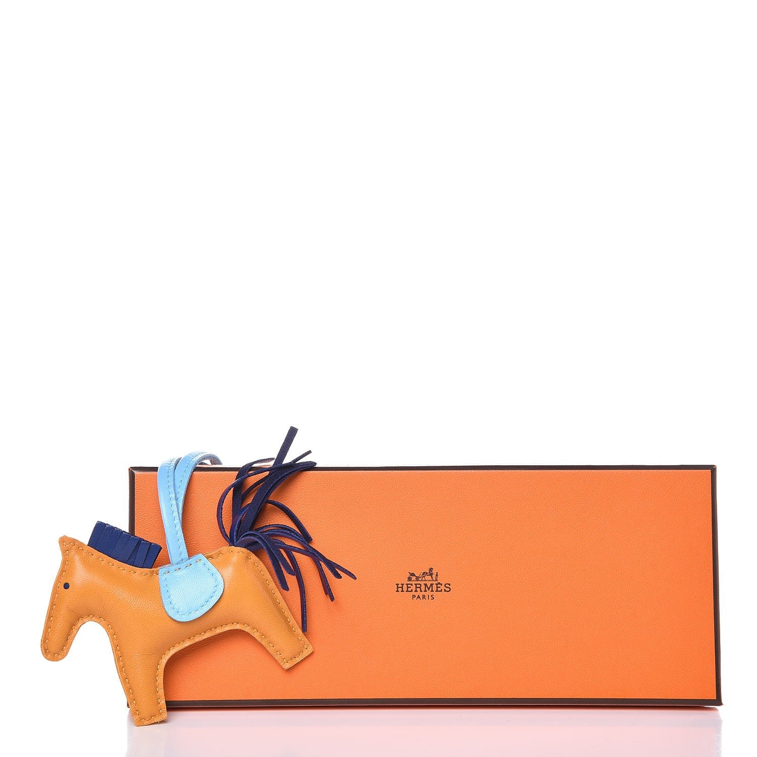 Hermes Milo Lambskin Grigri Rodeo Horse Bag Charm PM Naturel Bouton D'Or Celeste Bleu Saphir 4 of 4