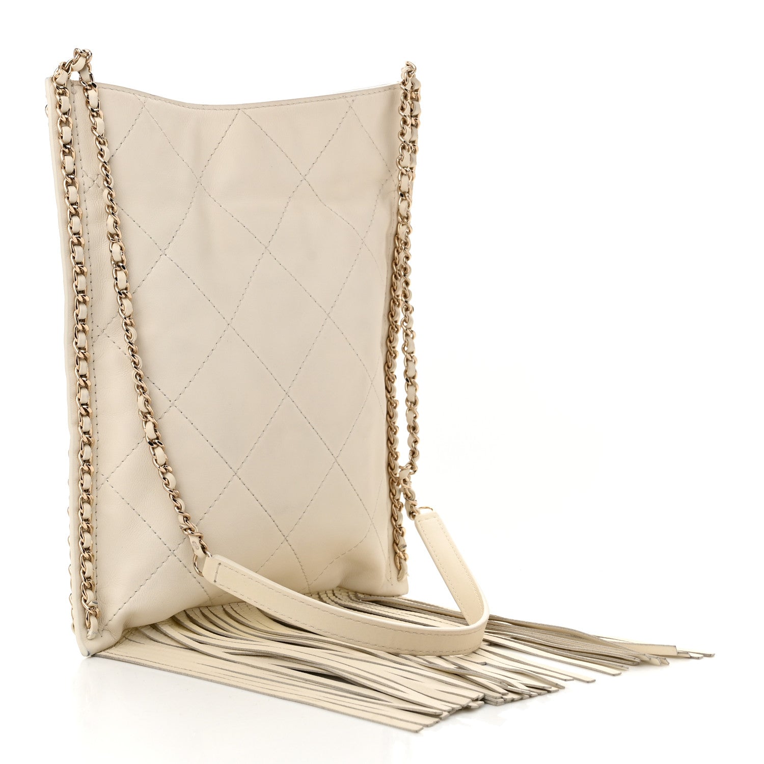 Chanel Calfskin Quilted Fringe Small Shopping Bag White 3 of 11