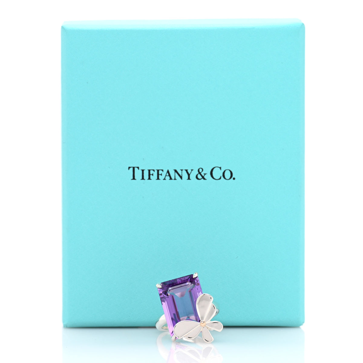 Sterling Silver 18K Rose Gold Amethyst Return to Tiffany Love Bugs Butterfly Ring 54 7