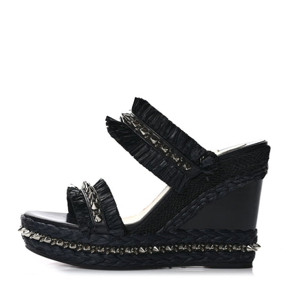 Christian Louboutin Voltinoudou 110mm Tie Cruise Raffia Spike Wedge 39 Black 1 of 7