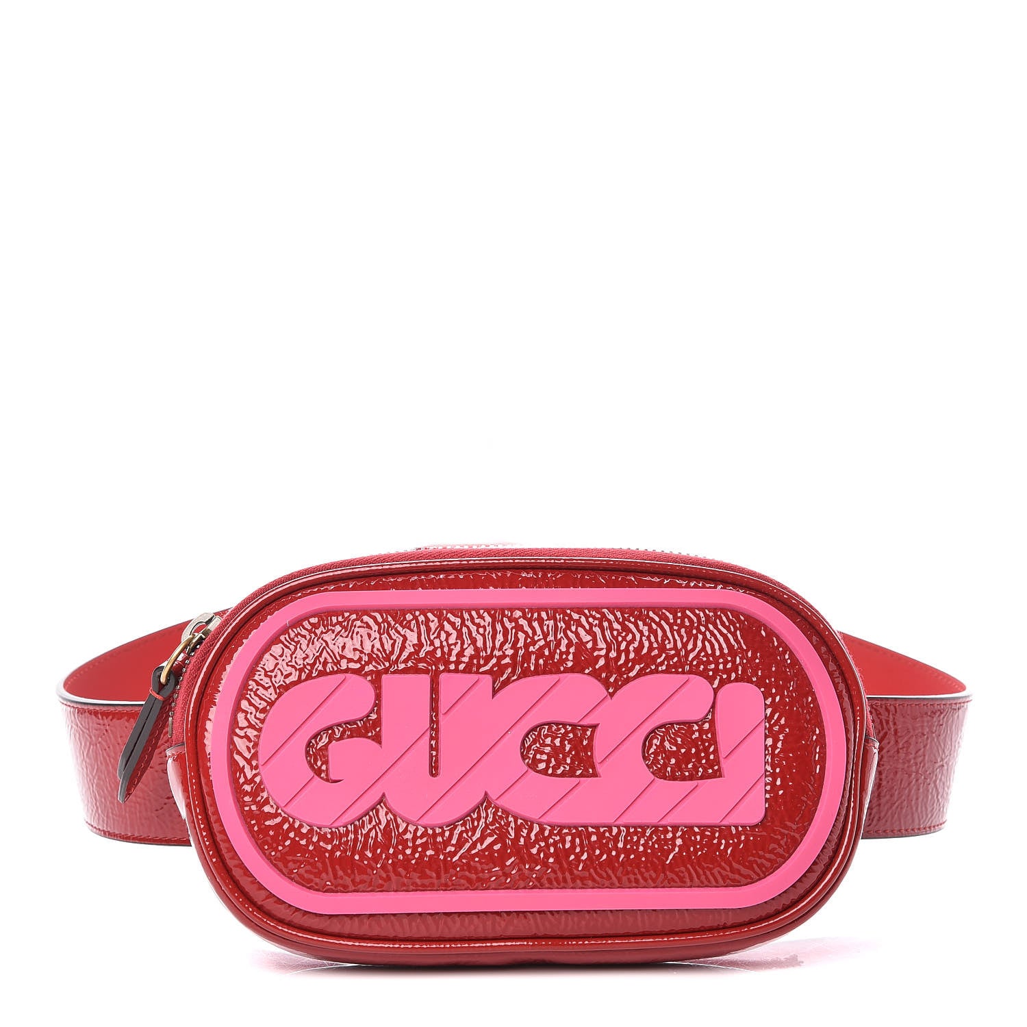 Gucci Patent Rubber Game Patch Logo Belt Bag 95 38 Hibiscus Red 1 of 10