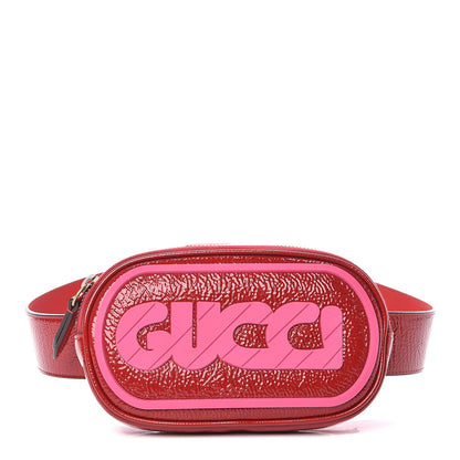 Gucci Patent Rubber Game Patch Logo Belt Bag 95 38 Hibiscus Red 1 of 10