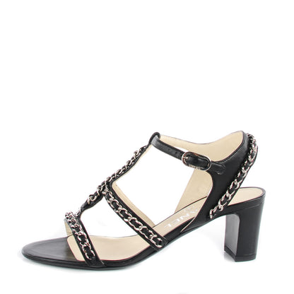 Chanel Lambskin Gladiator Chain Sandals 36 Black 1 of 8