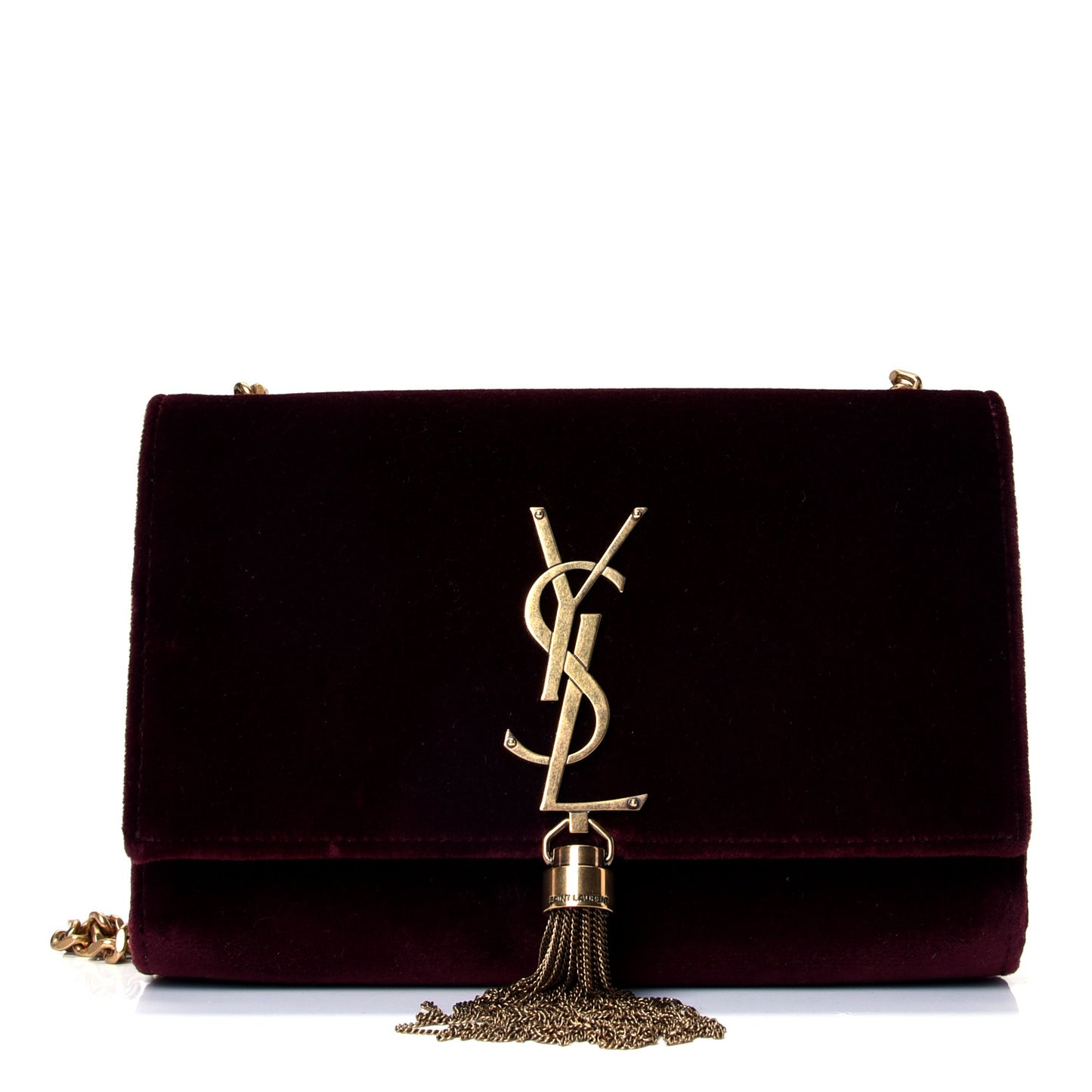 Velvet Small Classic Monogram Kate Tassel Satchel Burgundy