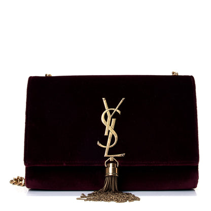 Saint Laurent Velvet Small Classic Monogram Kate Tassel Satchel Burgundy 1 of 4